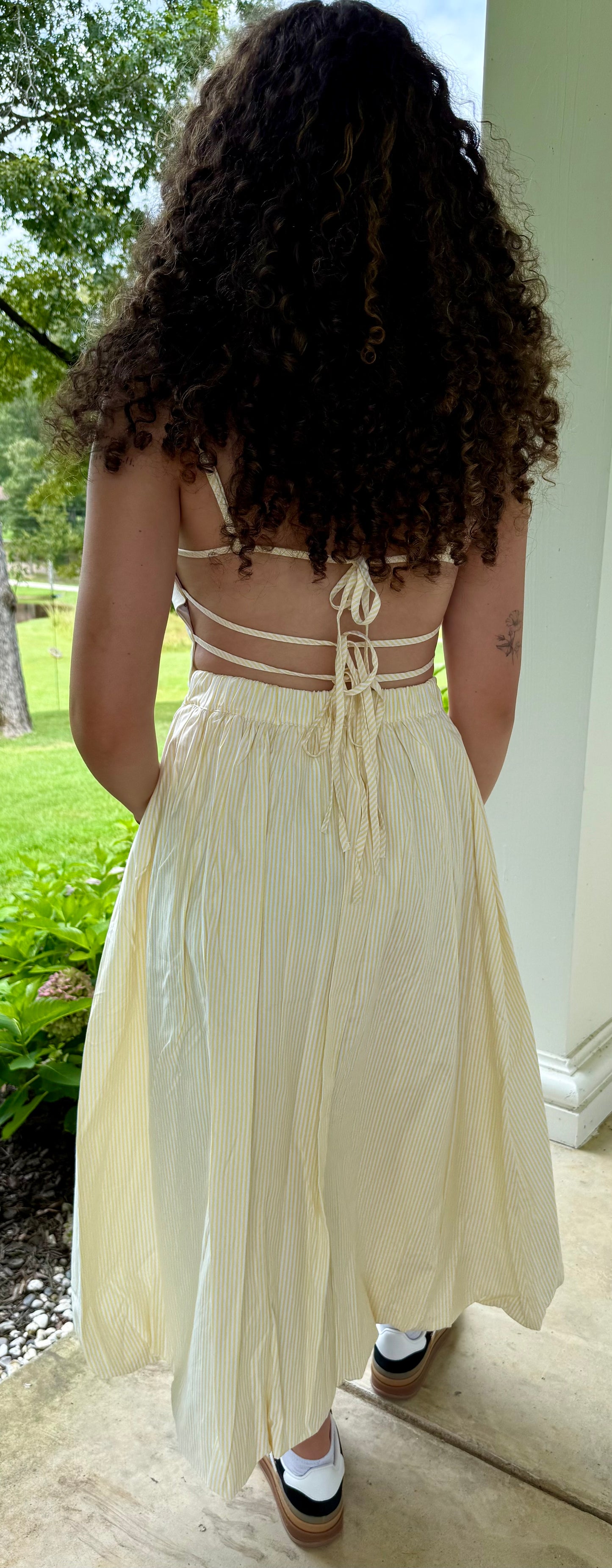 Lemon Meringue Set Pinstripe Tie-Back Tank & Bubble Skirt