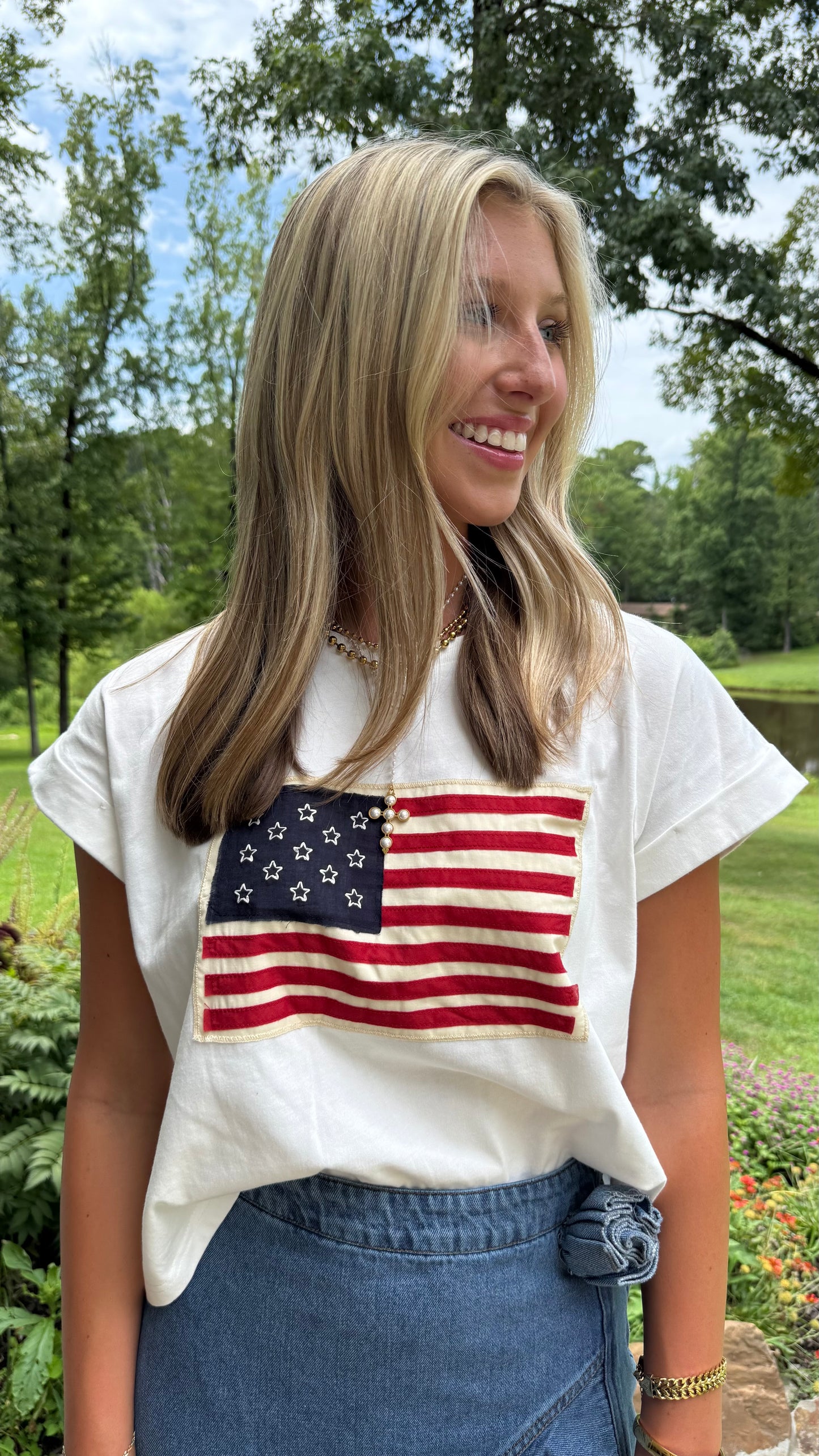 Star Spangled Patch Tee Vintage Flag Stitch Top