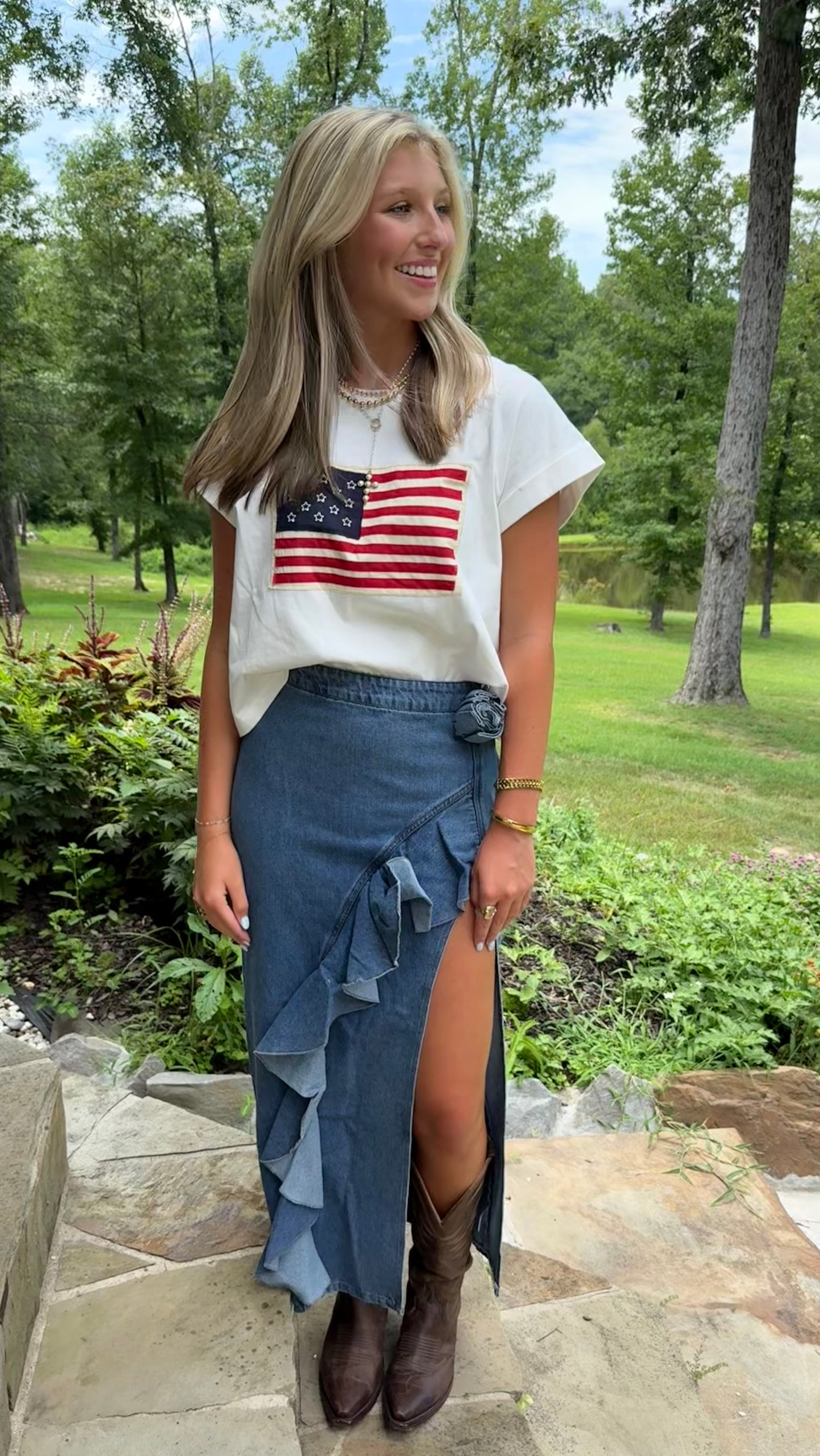 Star Spangled Patch Tee Vintage Flag Stitch Top