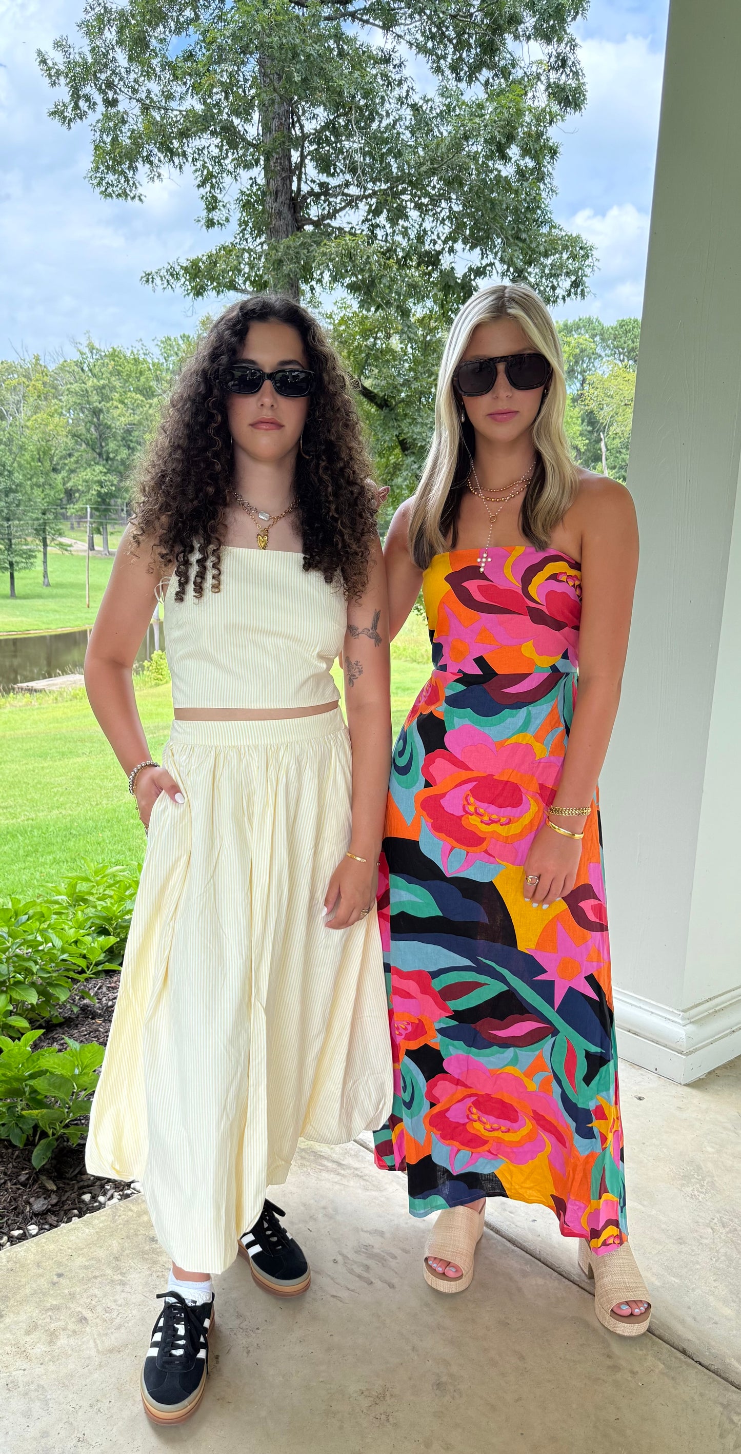 Lemon Meringue Set Pinstripe Tie-Back Tank & Bubble Skirt
