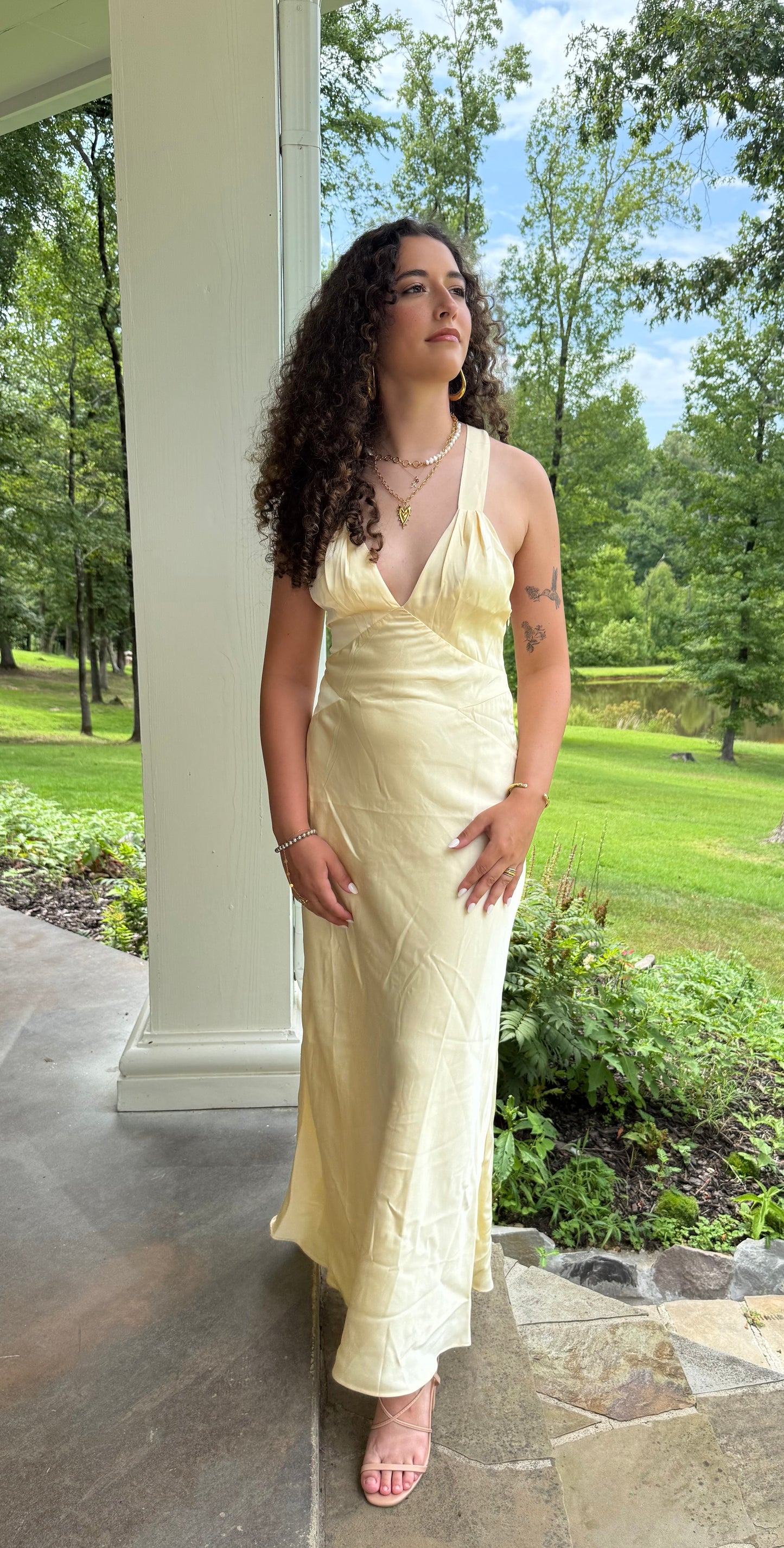 Golden Hour Gown Buttery Yellow V-Neck Maxi Dress