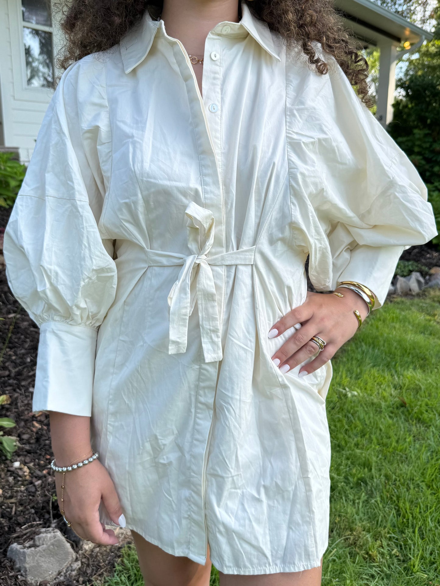 Ivory Muse Balloon Sleeve Dress