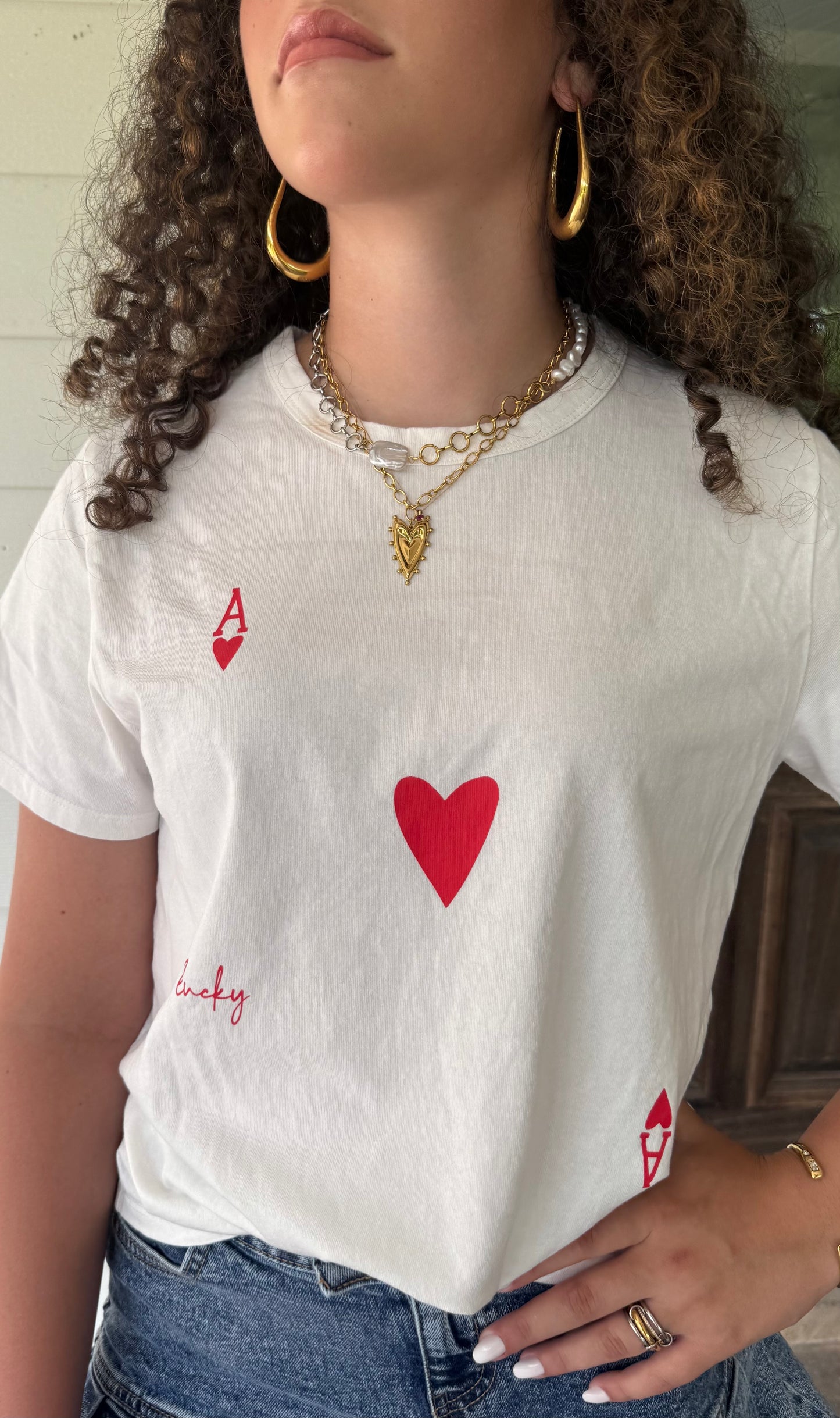 Lucky Ace T-Shirt Graphic Heart & Card Print Tee