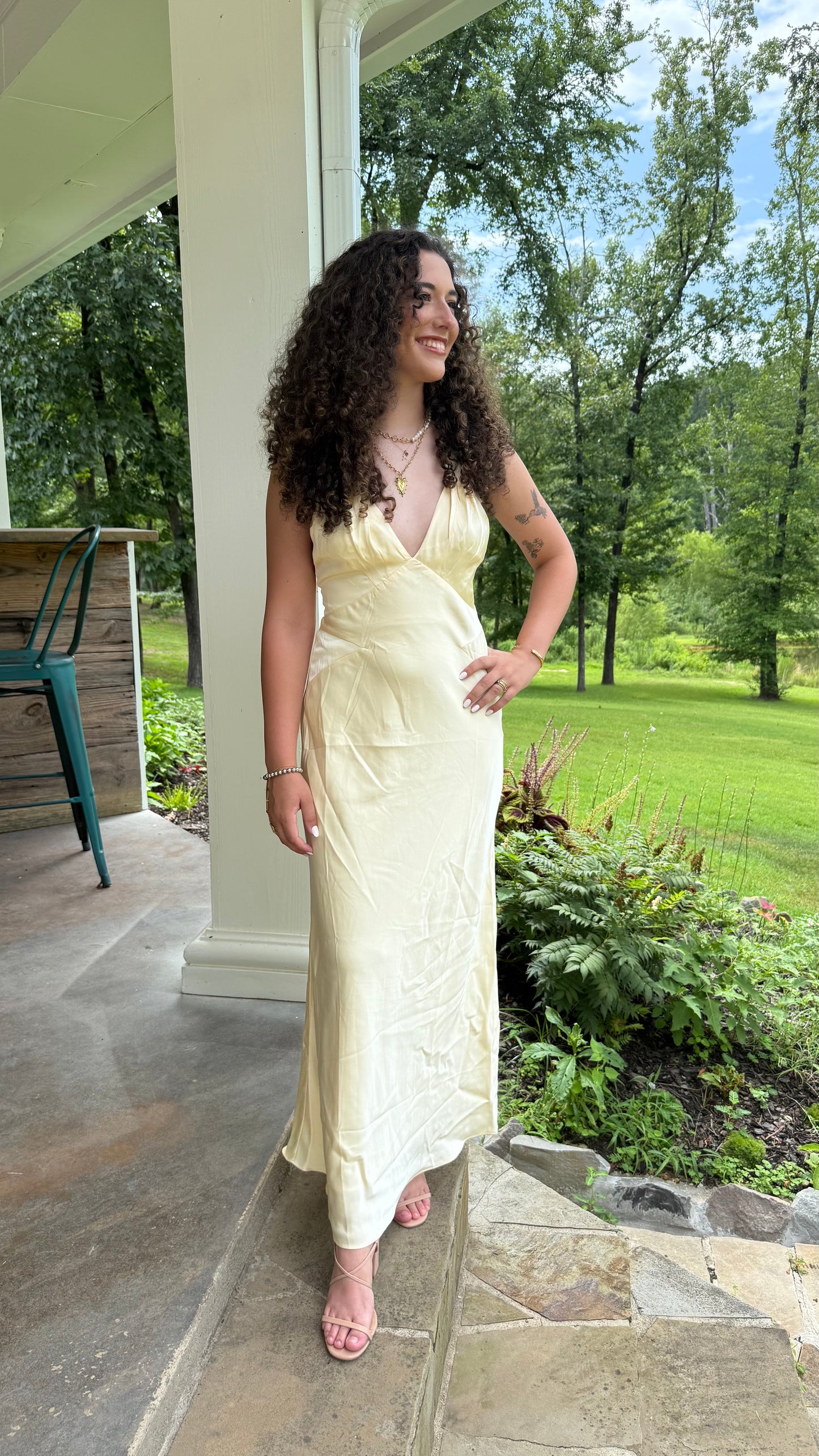 Golden Hour Gown Buttery Yellow V-Neck Maxi Dress