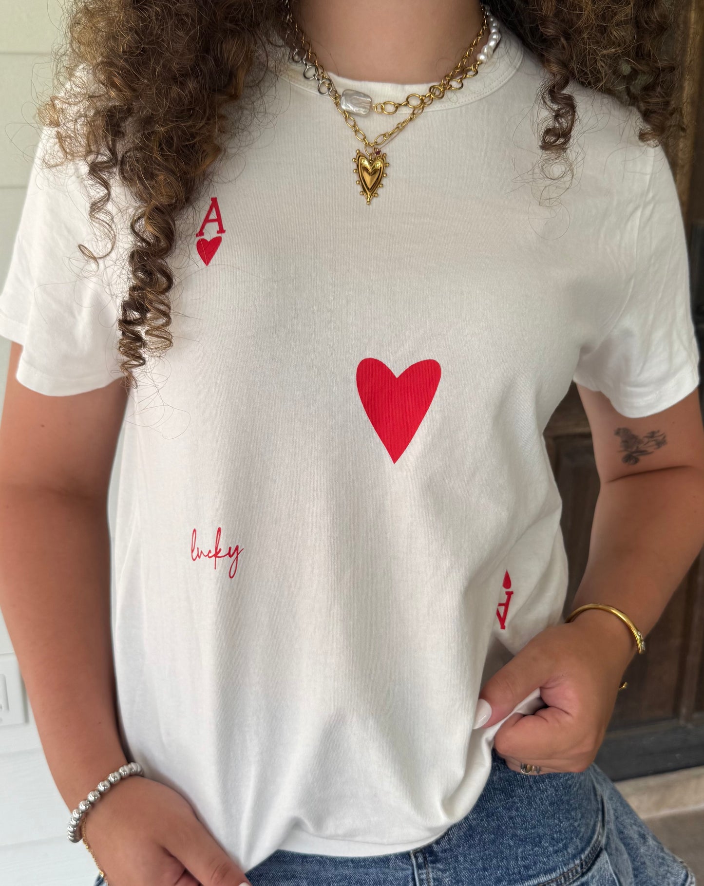 Lucky Ace T-Shirt Graphic Heart & Card Print Tee