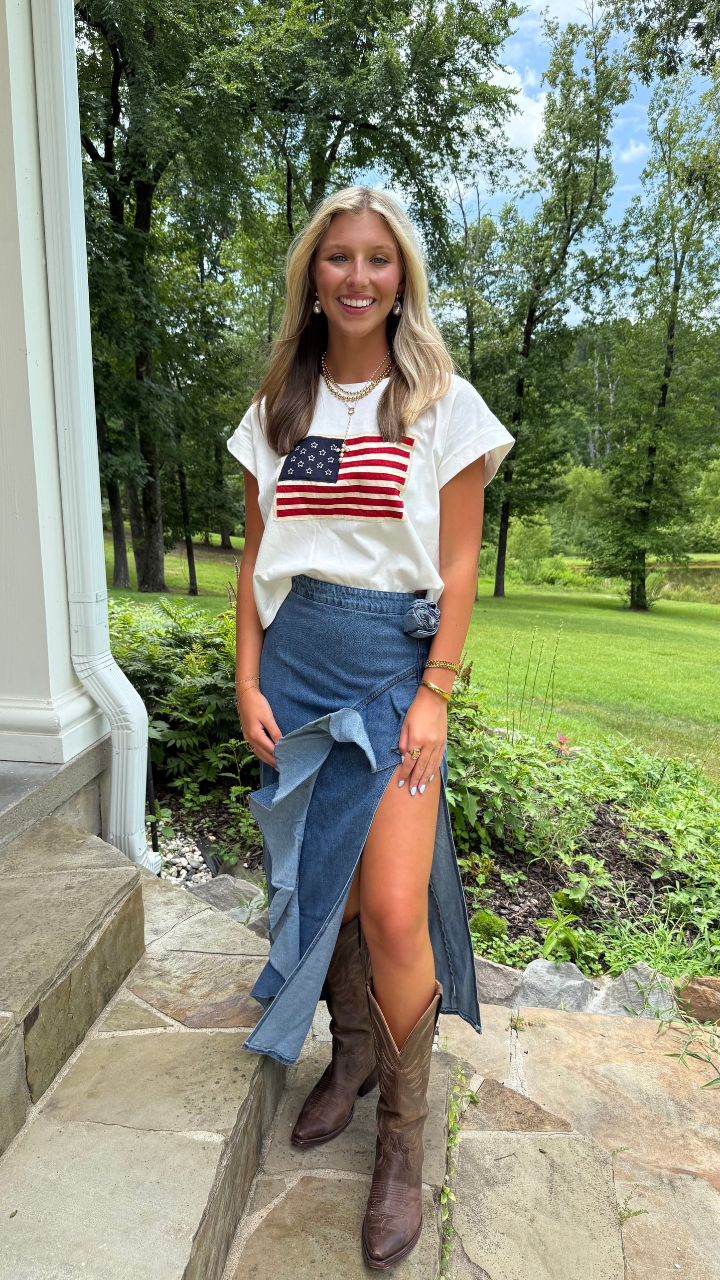 Star Spangled Patch Tee Vintage Flag Stitch Top