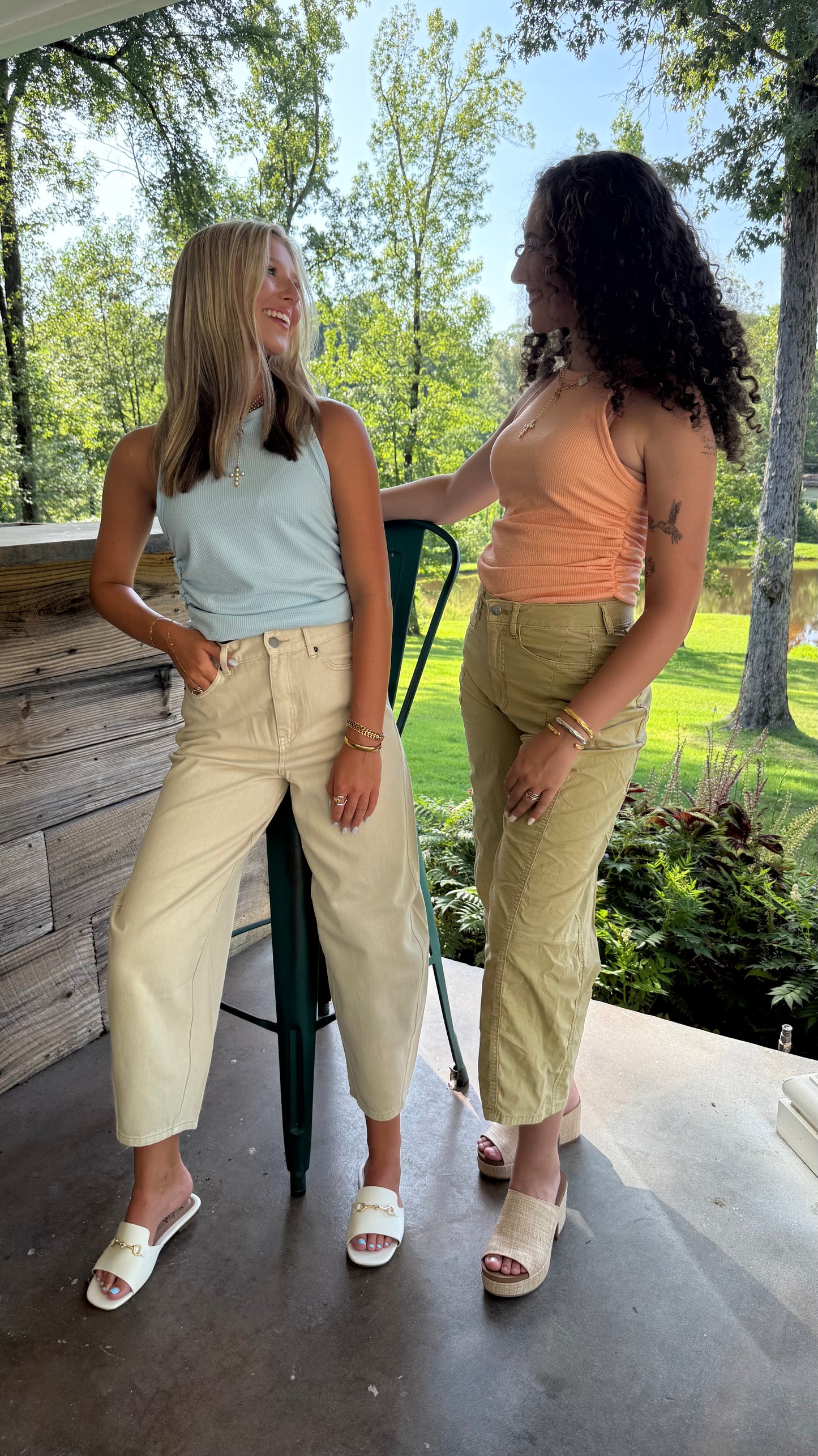 Beige Washed Barrel Pants