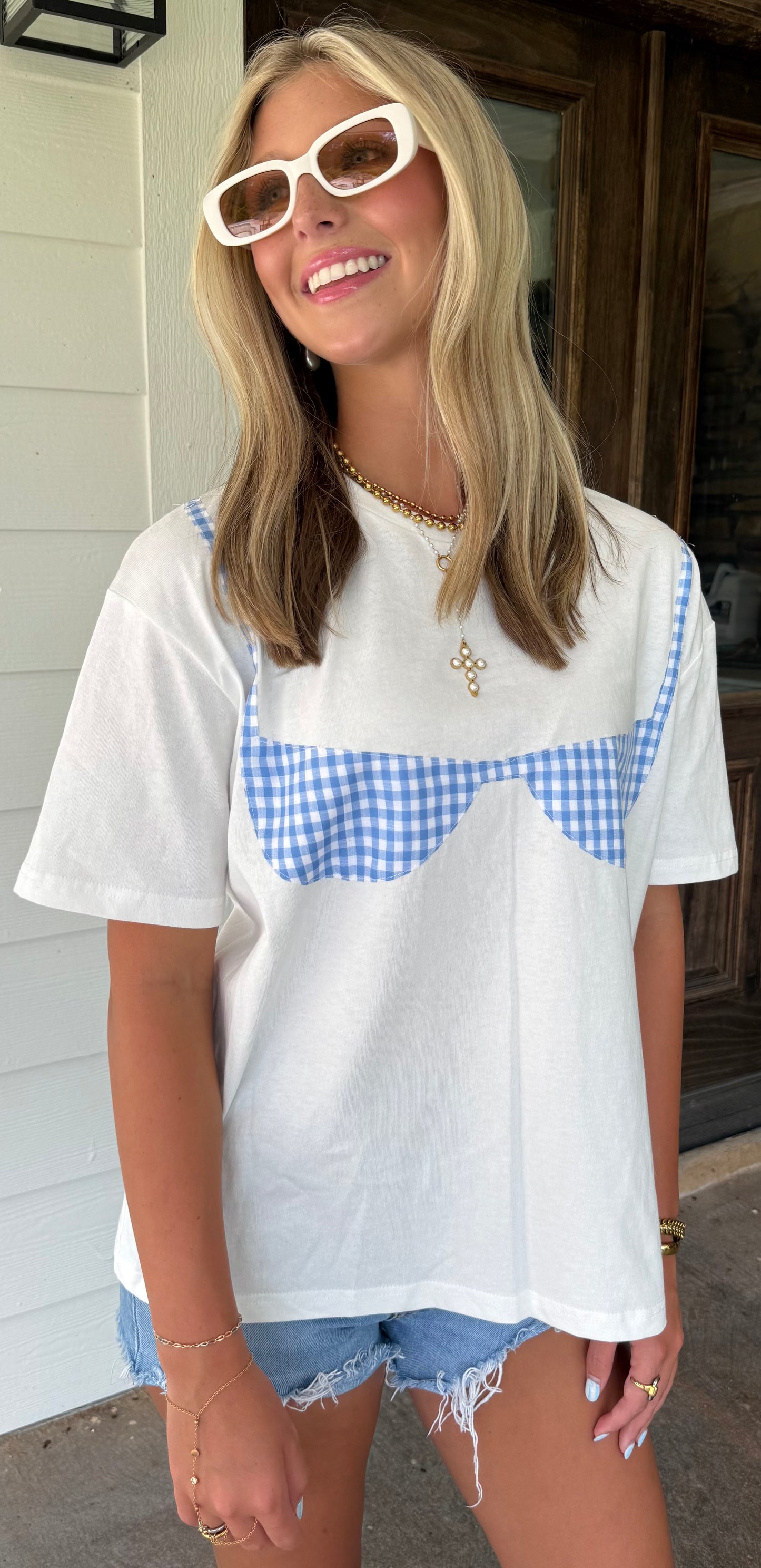 Gingham Bikini Top T-Shirt Oversized Graphic Tee