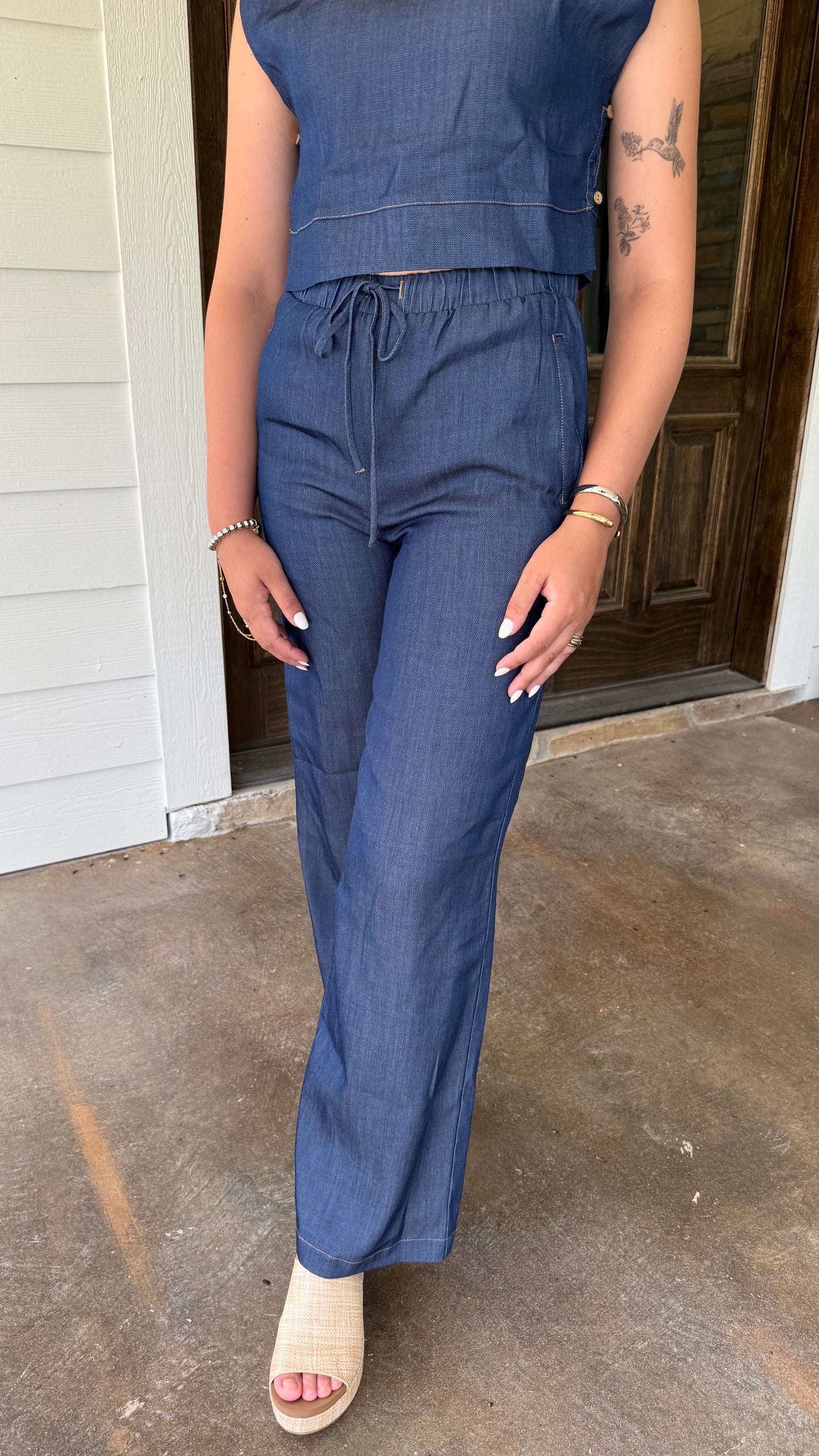 Chambray Elastic Waist Pants