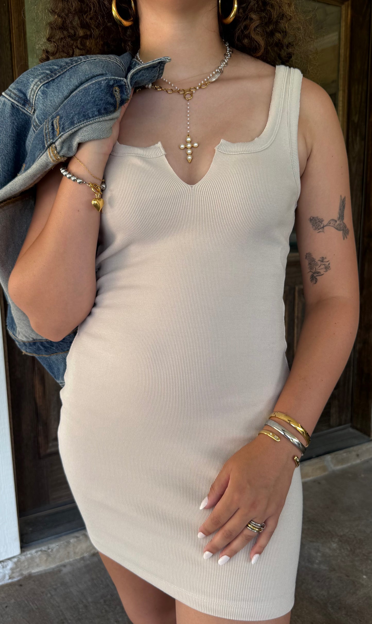 Clean Slate Ribbed Mini Dress Ivory Bodycon Tank Dress