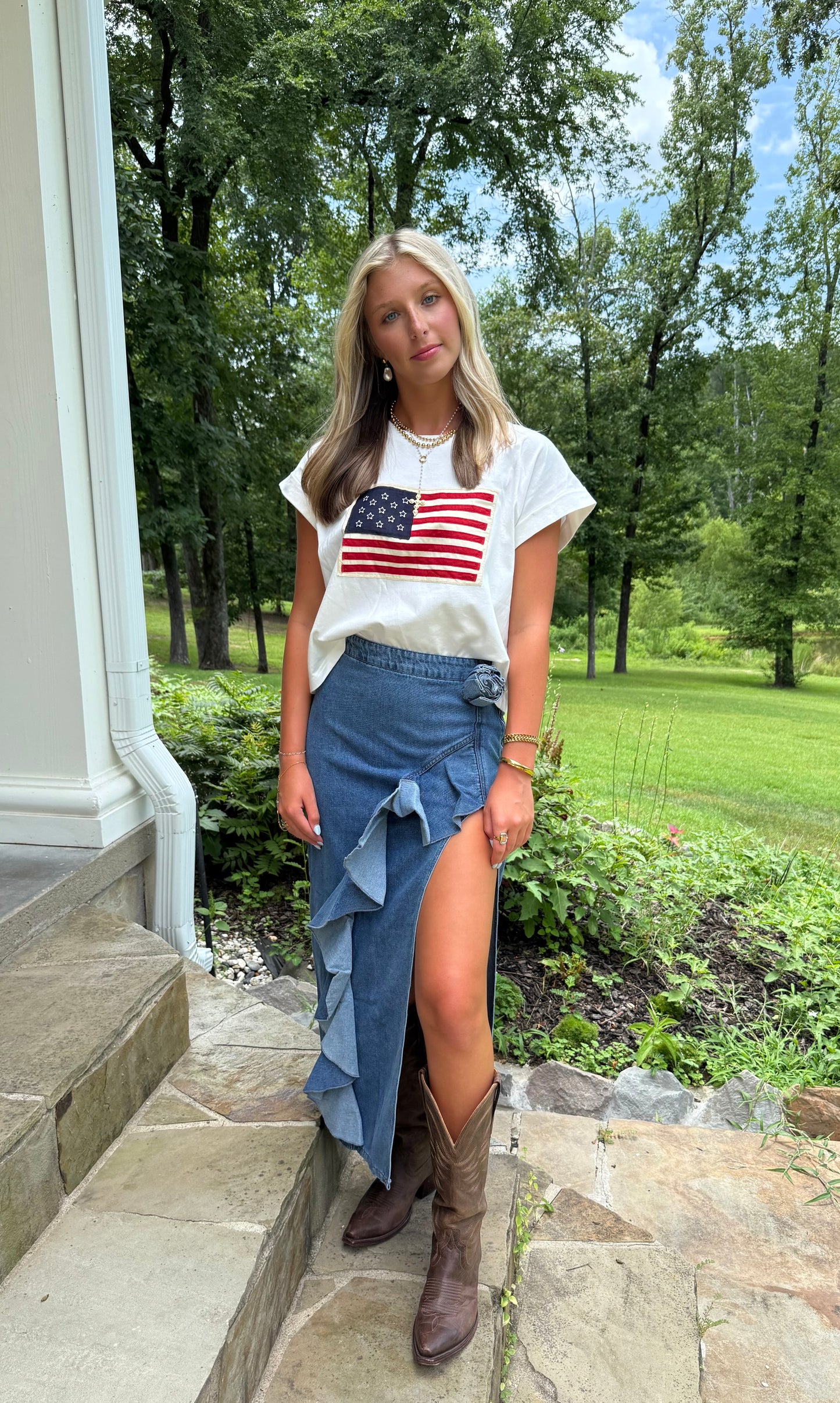 Star Spangled Patch Tee Vintage Flag Stitch Top