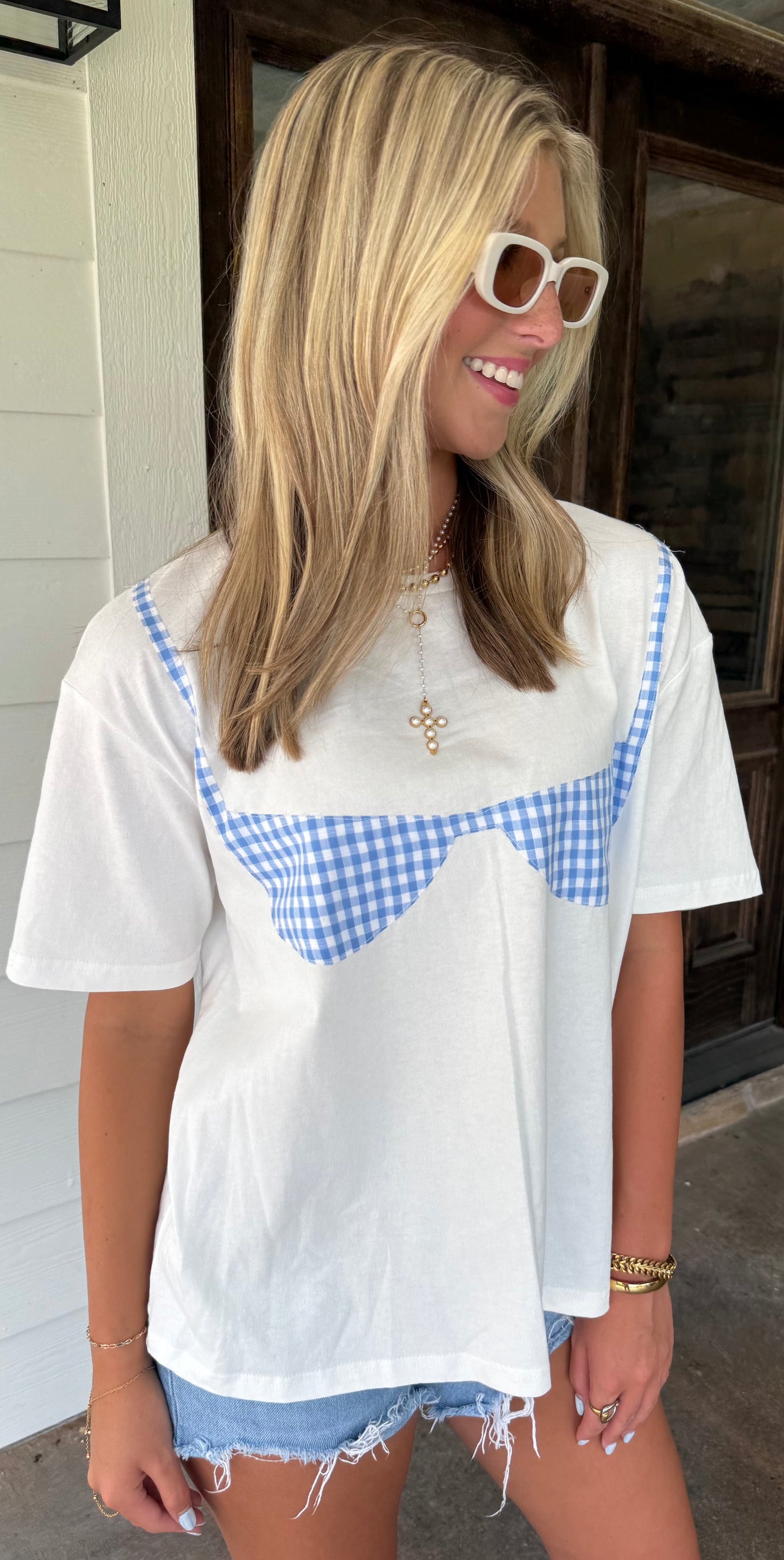 Gingham Bikini Top T-Shirt Oversized Graphic Tee