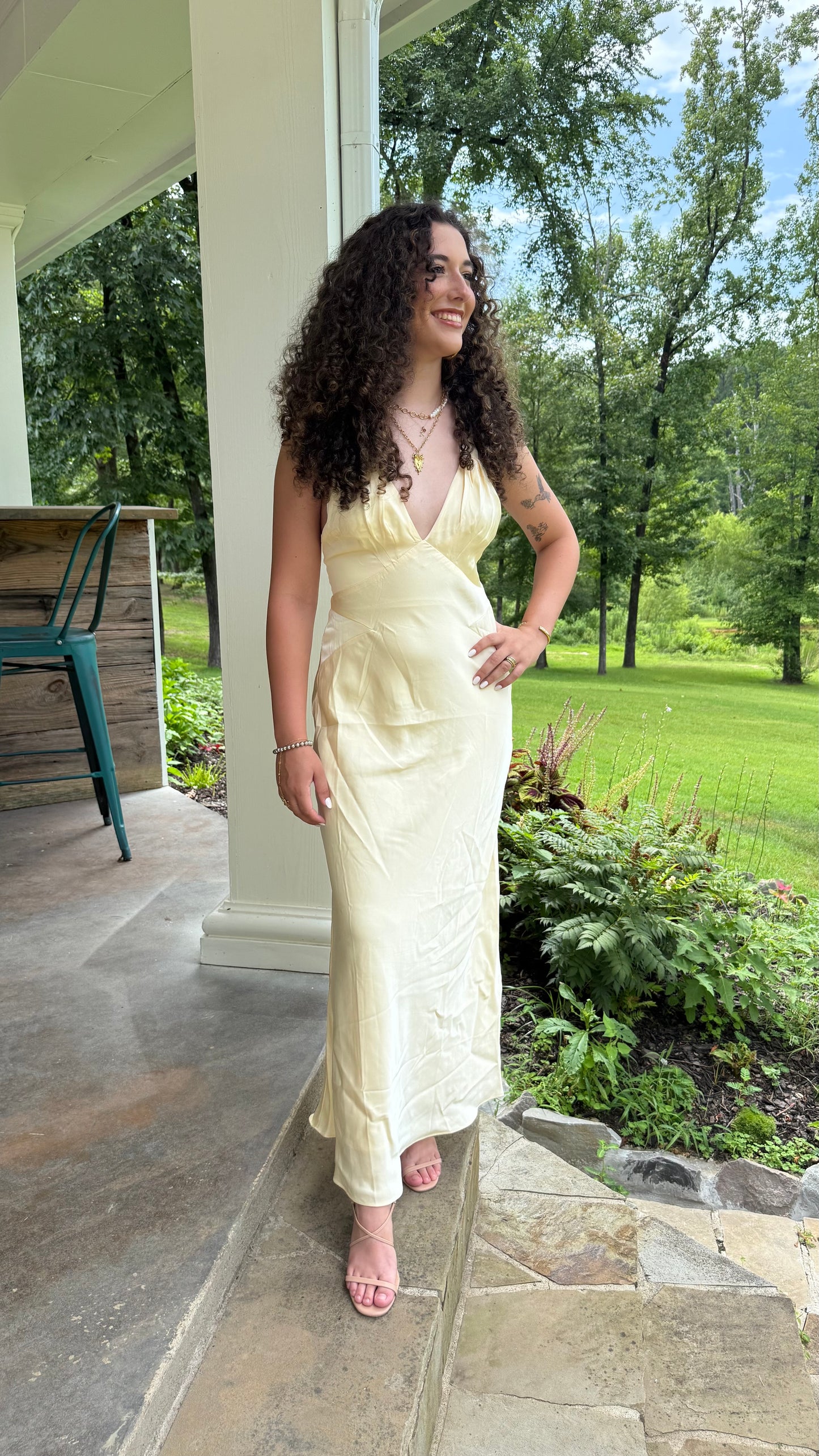 Golden Hour Gown Buttery Yellow V-Neck Maxi Dress