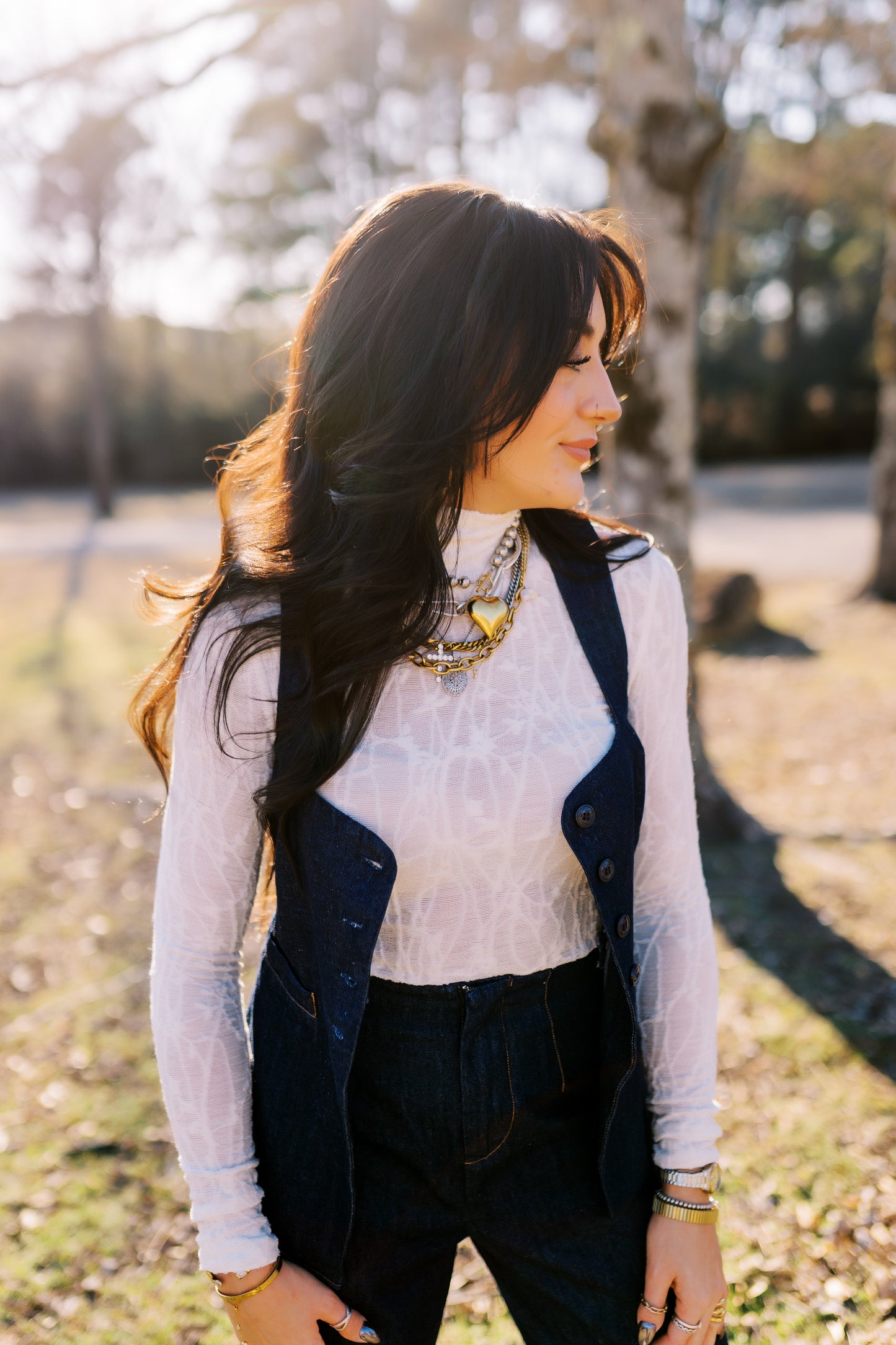 Denim Button-Up Bustier Vest