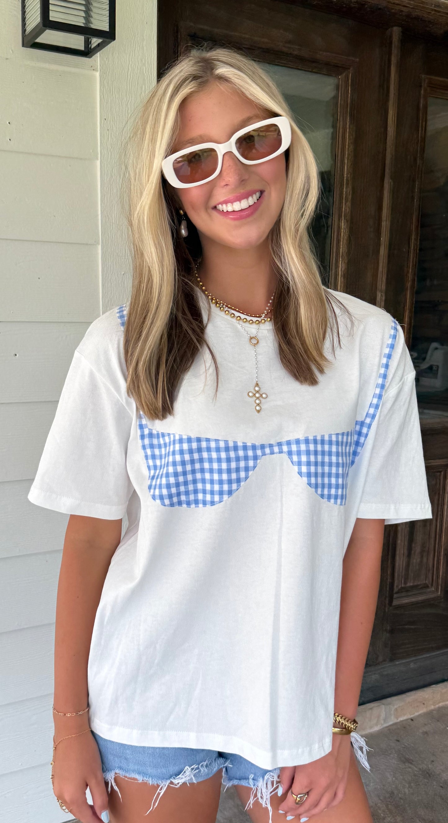 Gingham Bikini Top T-Shirt Oversized Graphic Tee