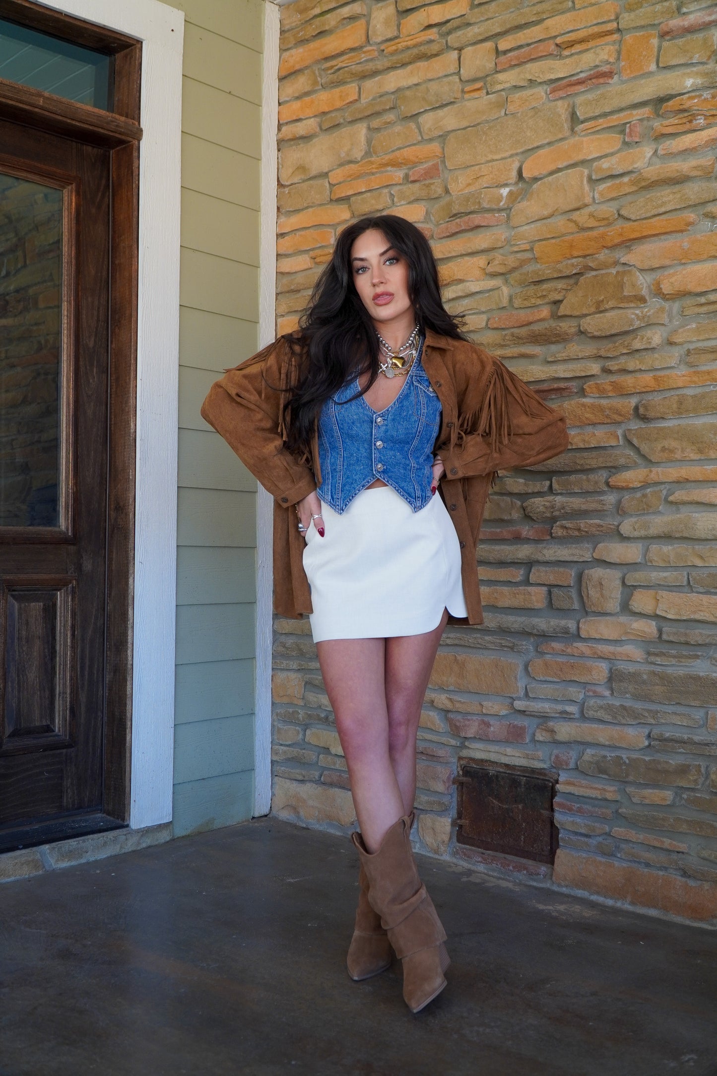 Rounded Slit Woven Mini Skirt