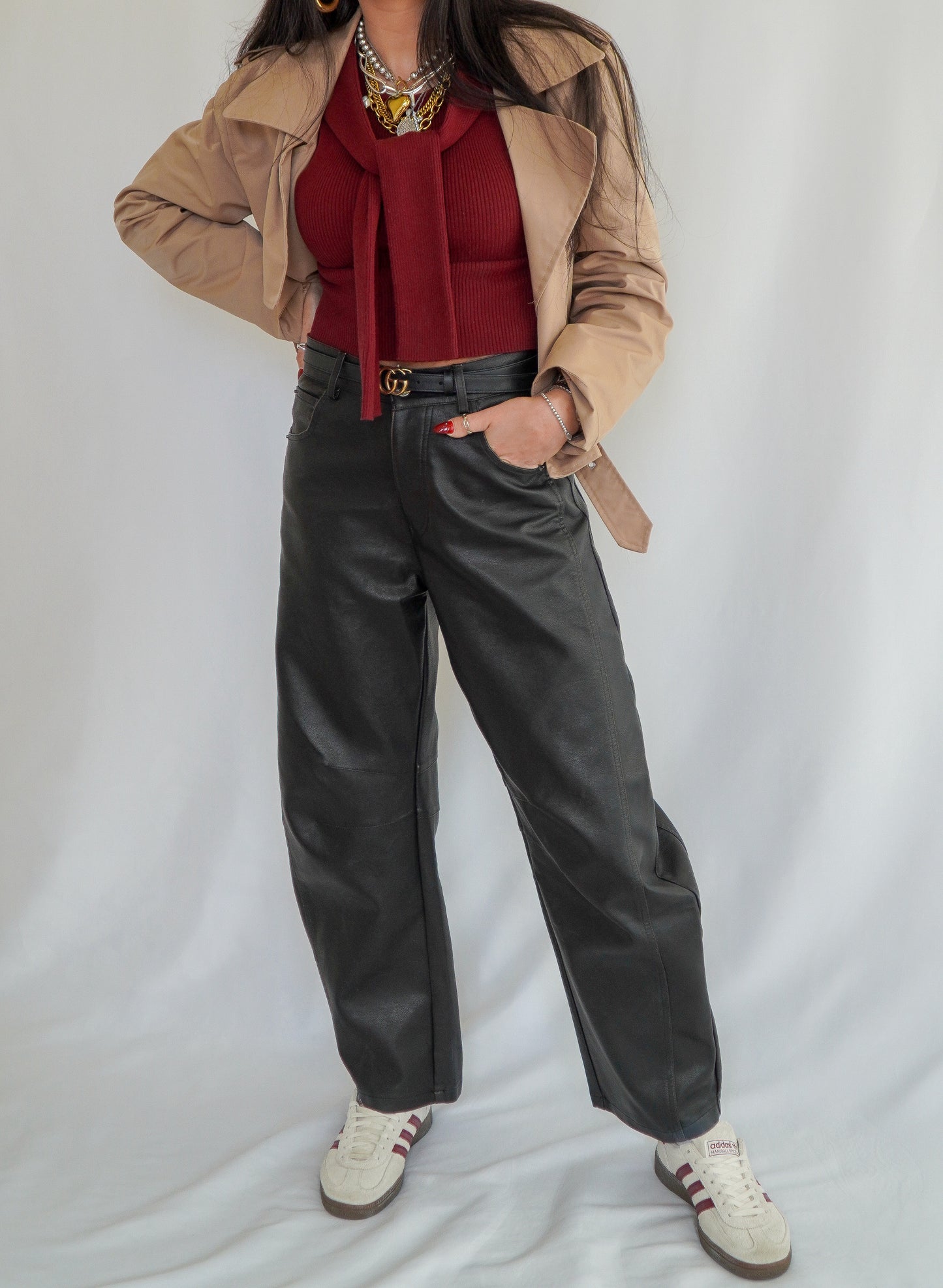 Edgy Leather Barrel Pants