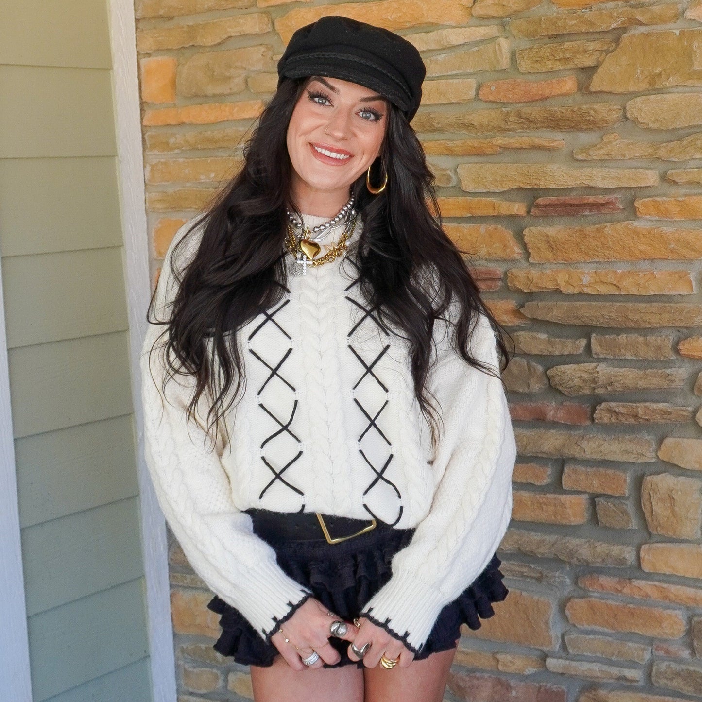 Contrast Stitch Cable Knit Sweater