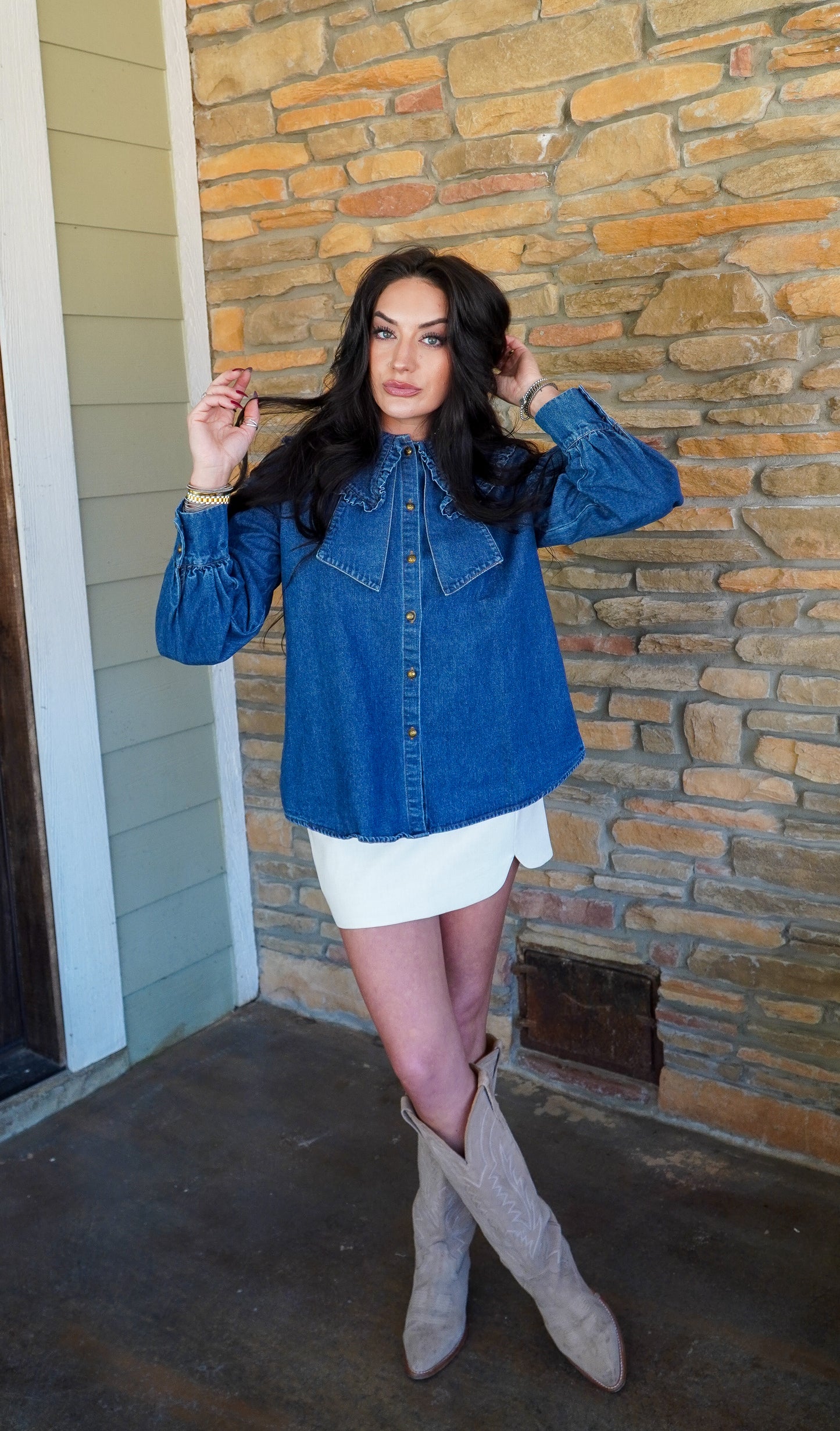 Frill Collar Denim Blouse