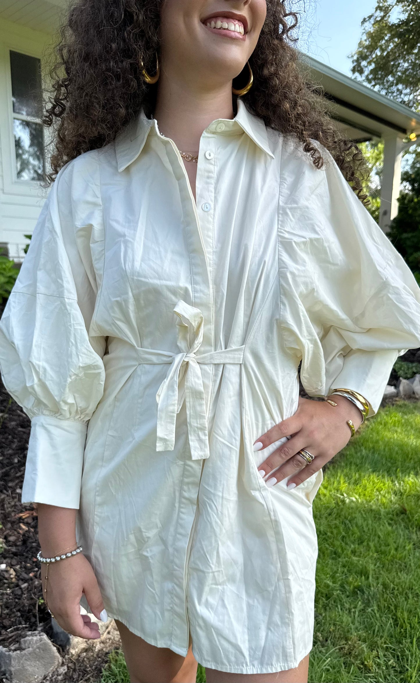 Ivory Muse Balloon Sleeve Dress