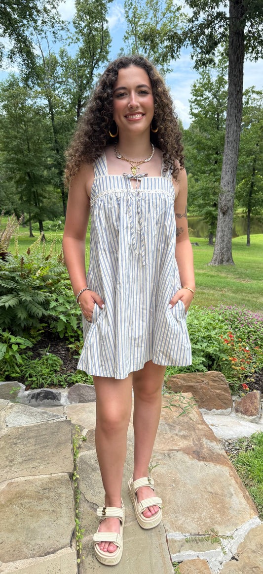 Seaside Stroll Mini Dress – Blue Summer Dress