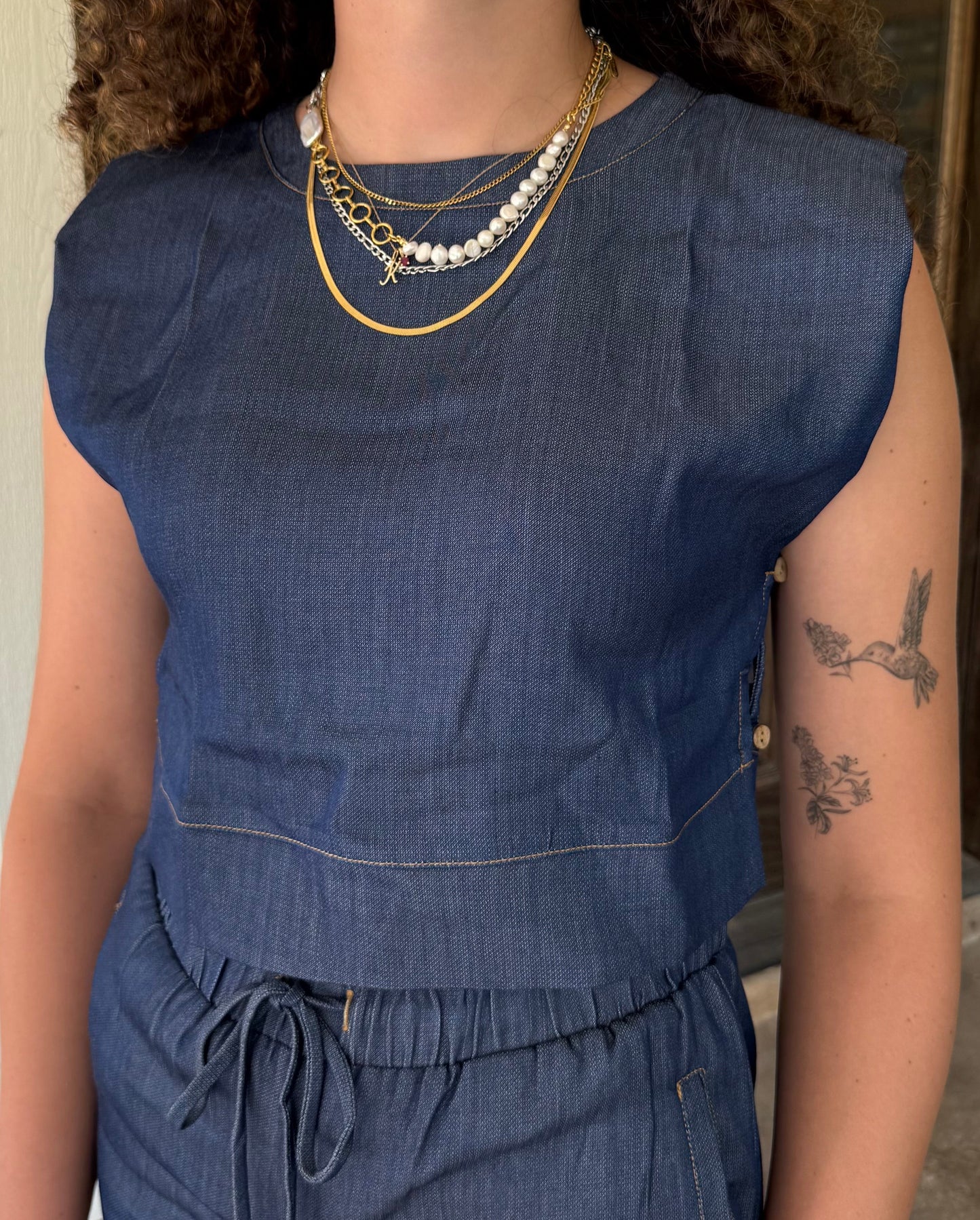 Chambray Cap Sleeve Top