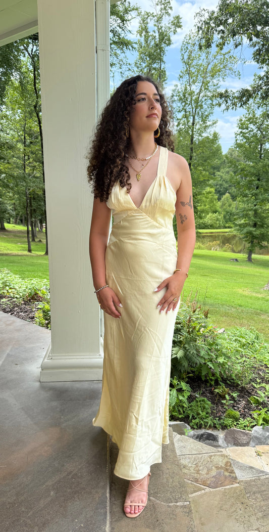Golden Hour Gown Buttery Yellow V-Neck Maxi Dress