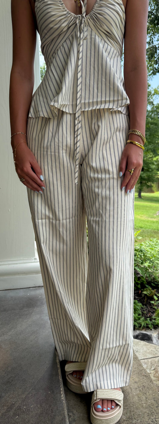 Capri Coast Wide Leg Pants Striped Summer Holly Bleu