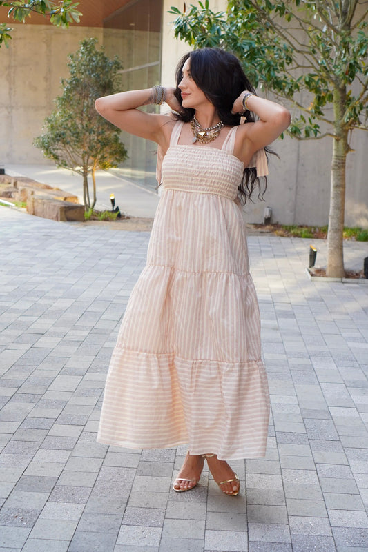 Striped Tie Detail Maxi Dress