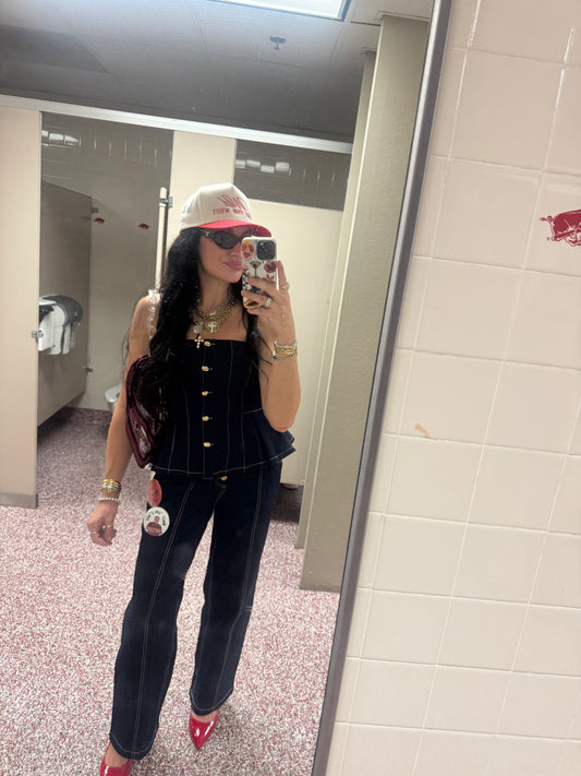 Gold Button Denim Set Jeans