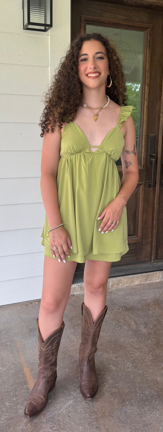 Avocado Babydoll Mini Dress
