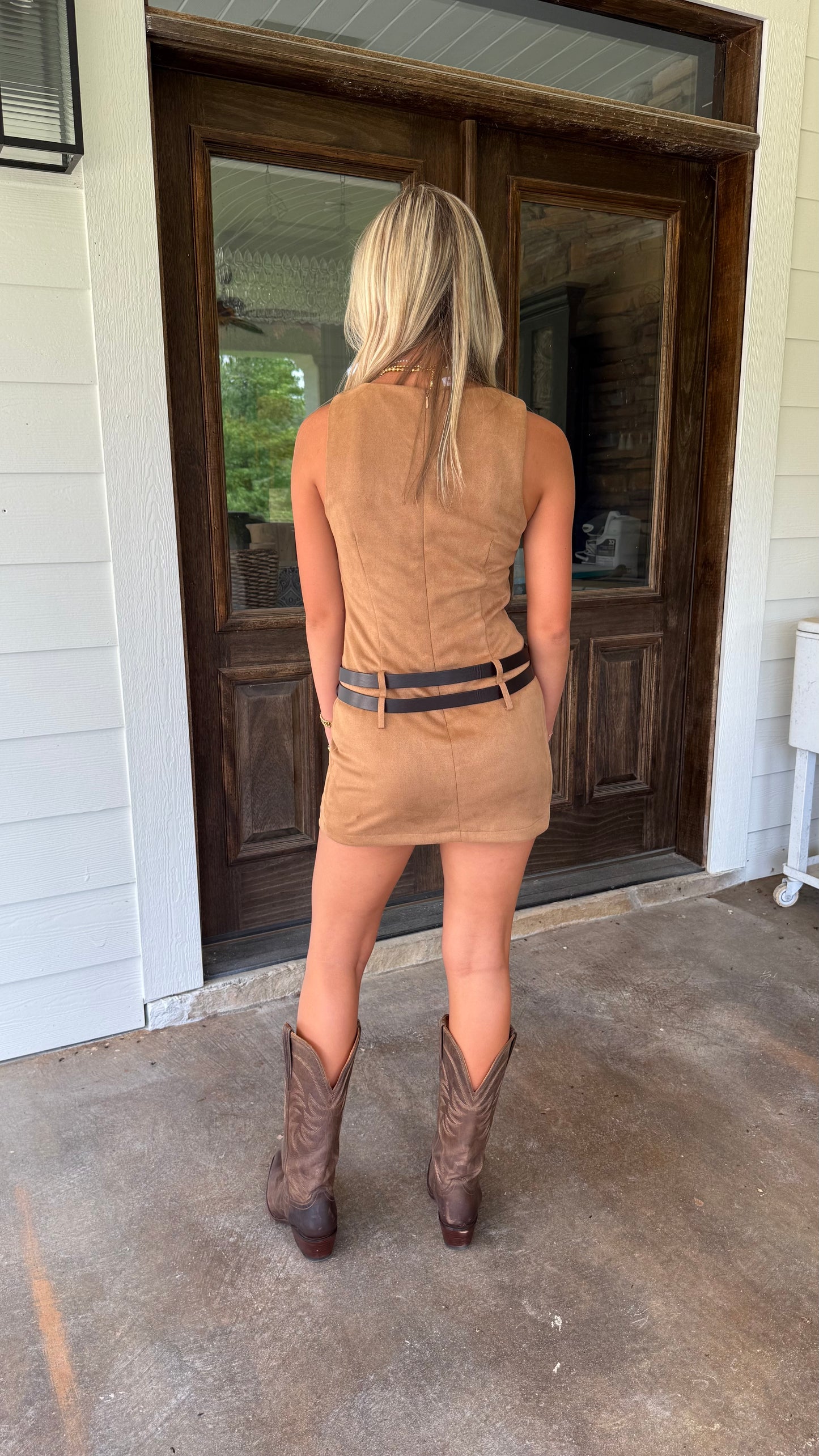 Double Belted Suede Mini Dress