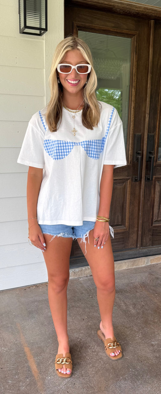 Gingham Bikini Top T-Shirt Oversized Graphic Tee