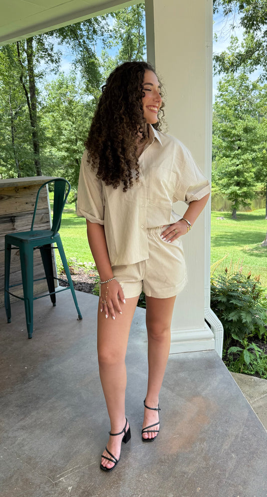 Editorial Pinstripe Wide-Leg Lounge Shorts with Waistband
