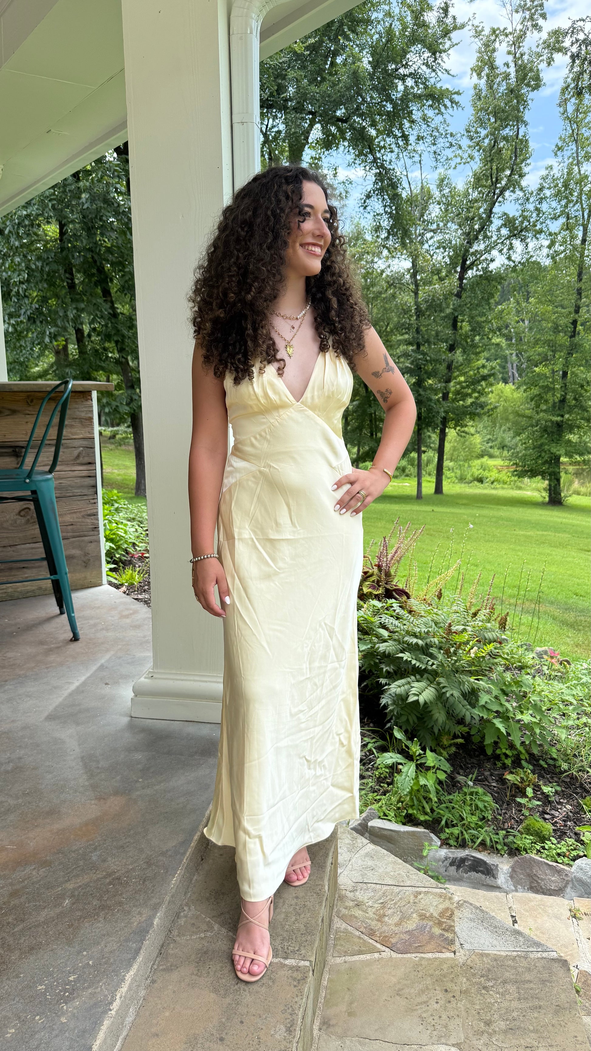 Golden Hour Gown Buttery Yellow V-Neck Maxi Dress