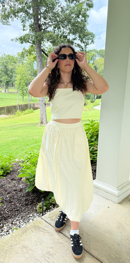 Lemon Meringue Set Pinstripe Tie-Back Tank & Bubble Skirt