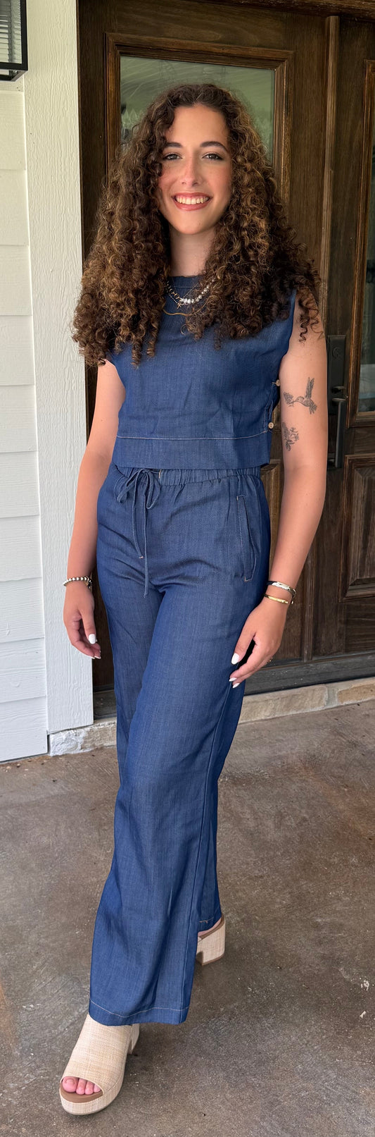 Chambray Elastic Waist Pants
