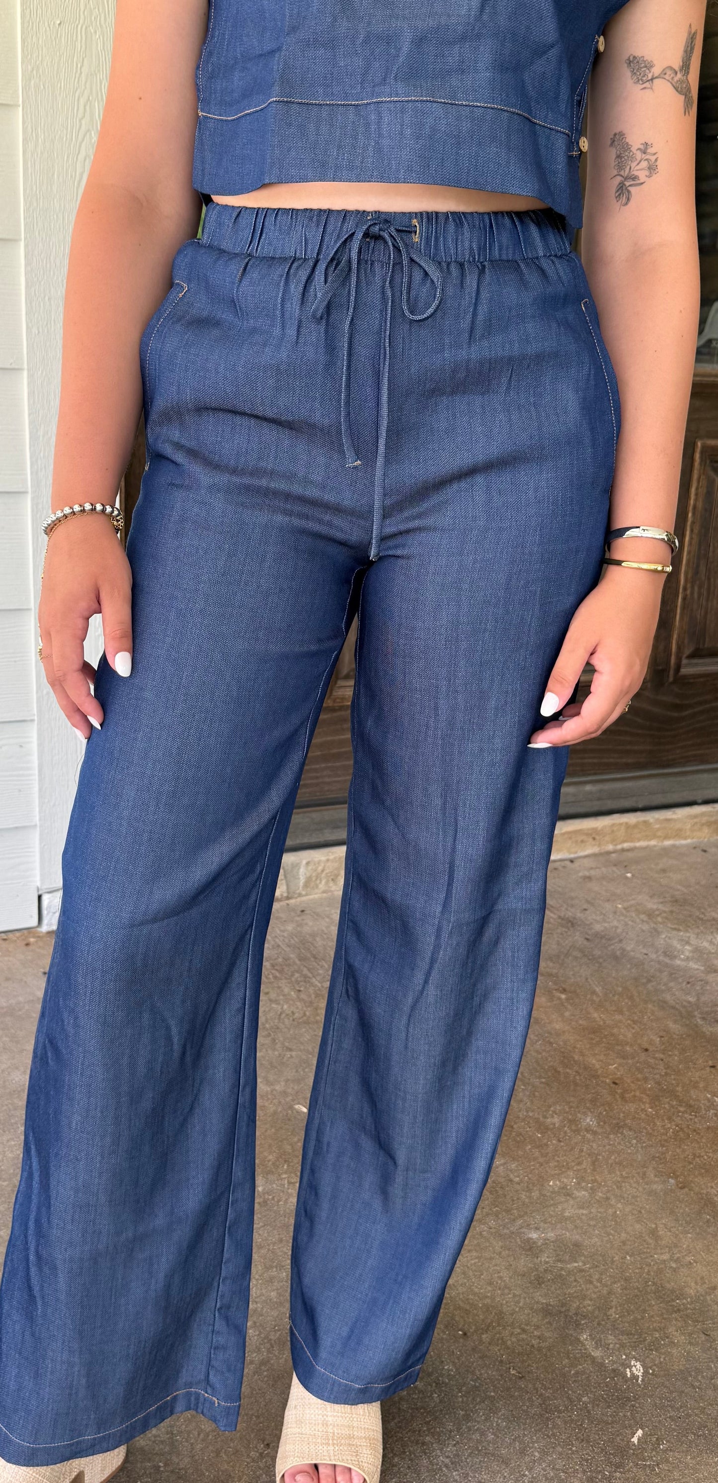 Chambray Elastic Waist Pants