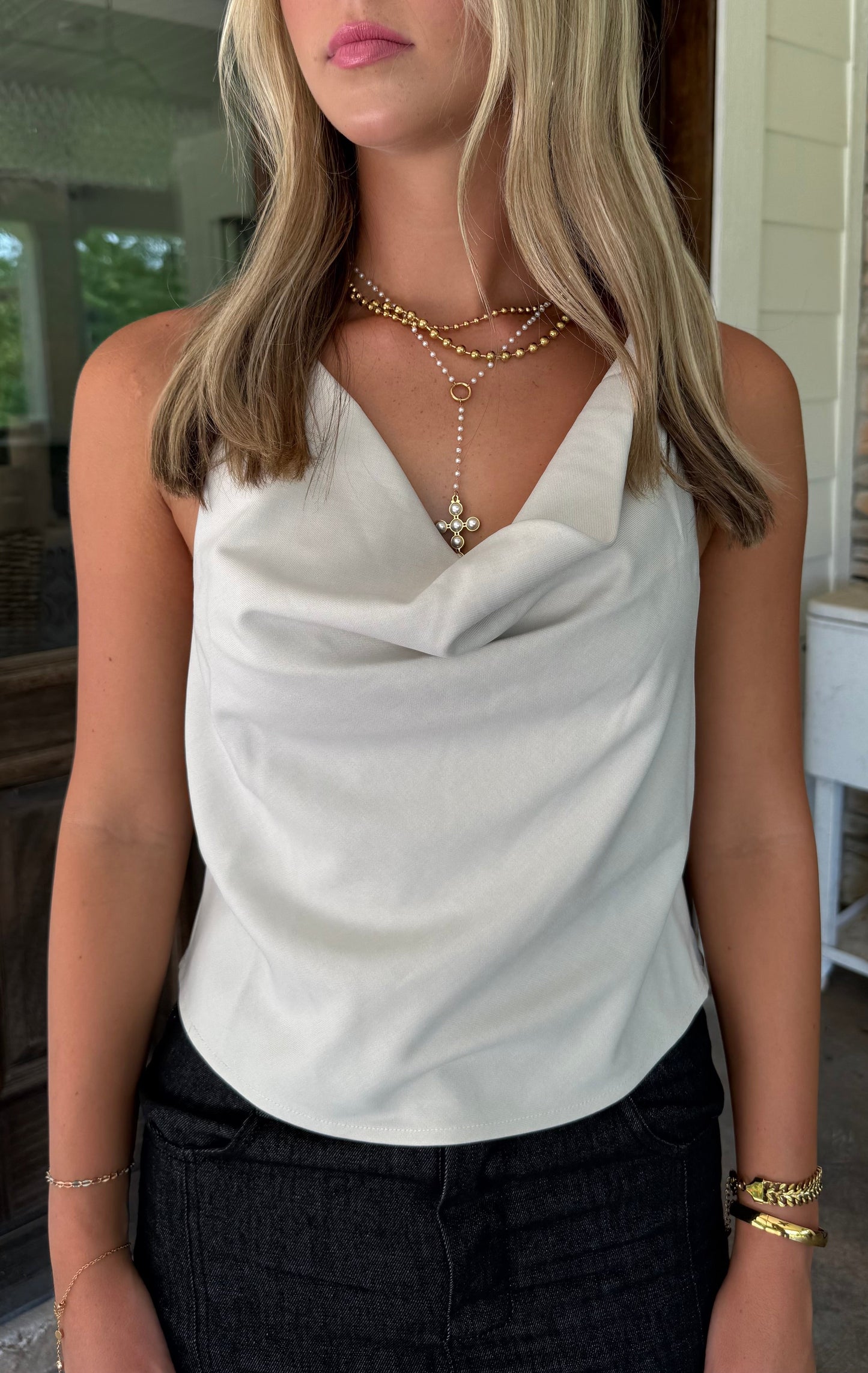 Cowl Neck Cross Back Cami