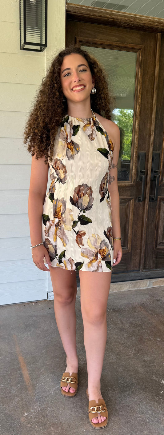 Bloom Theory Dress Floral Halter Mini with Back Tie