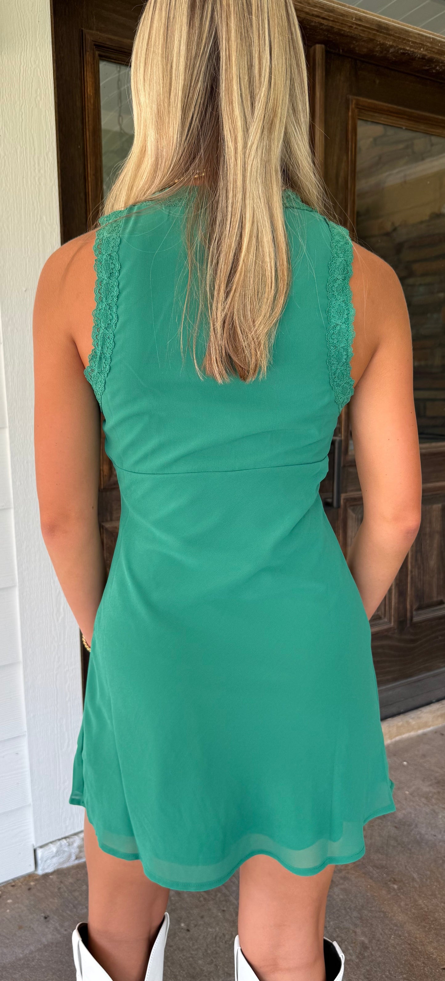 Lace Trim V-Neck Mini Dress