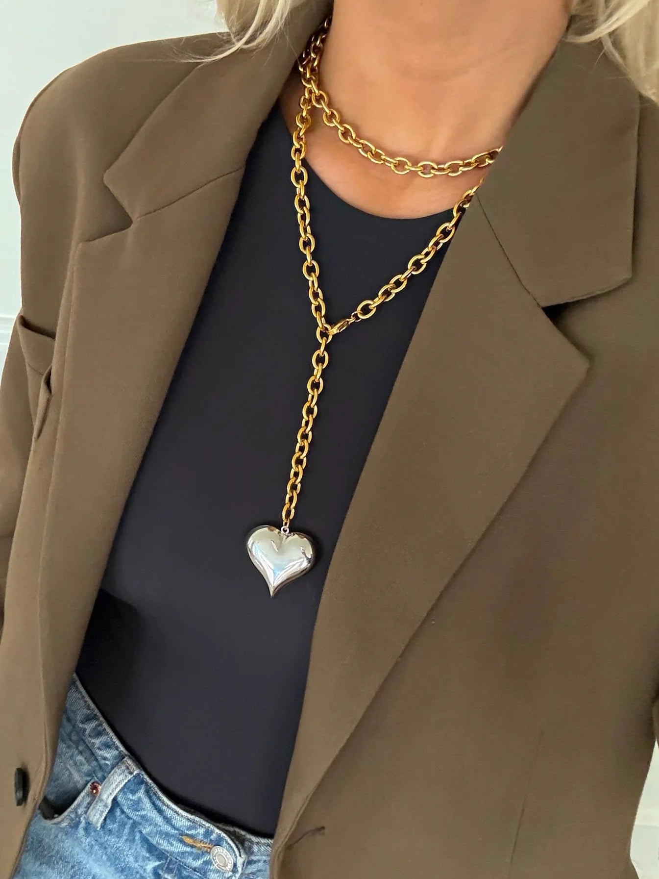 Two Toned Heart Chain