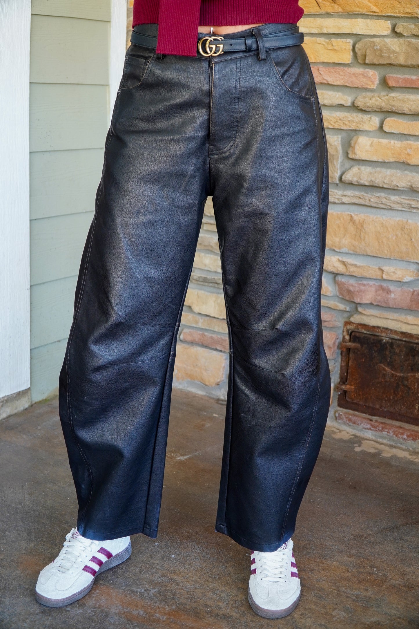 Edgy Leather Barrel Pants