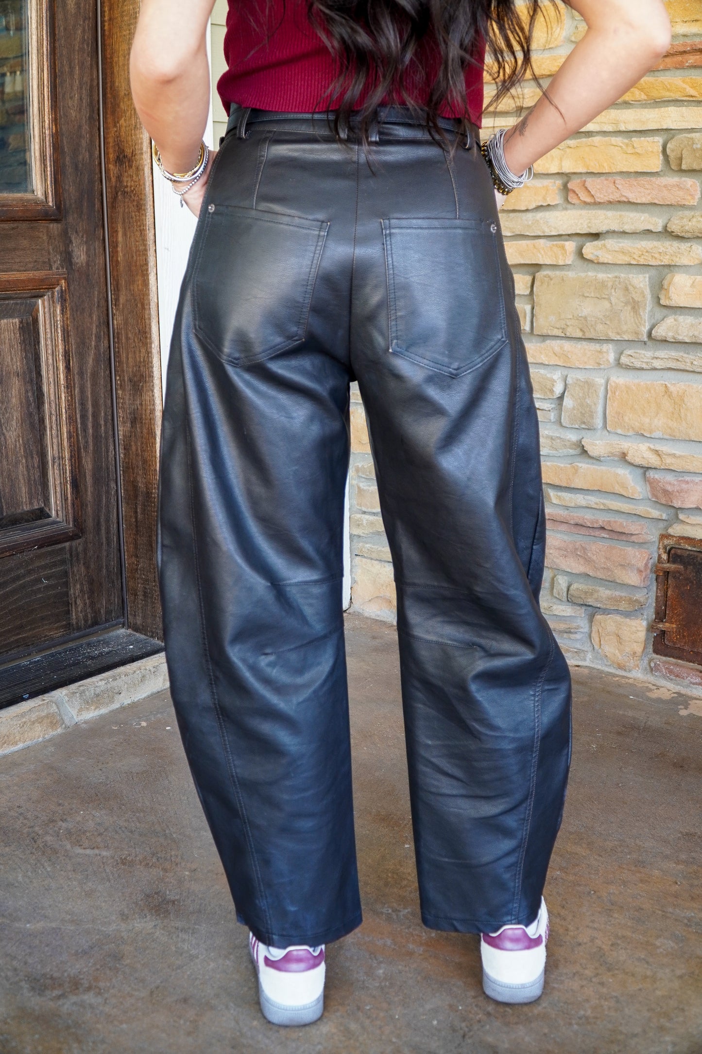 Edgy Leather Barrel Pants