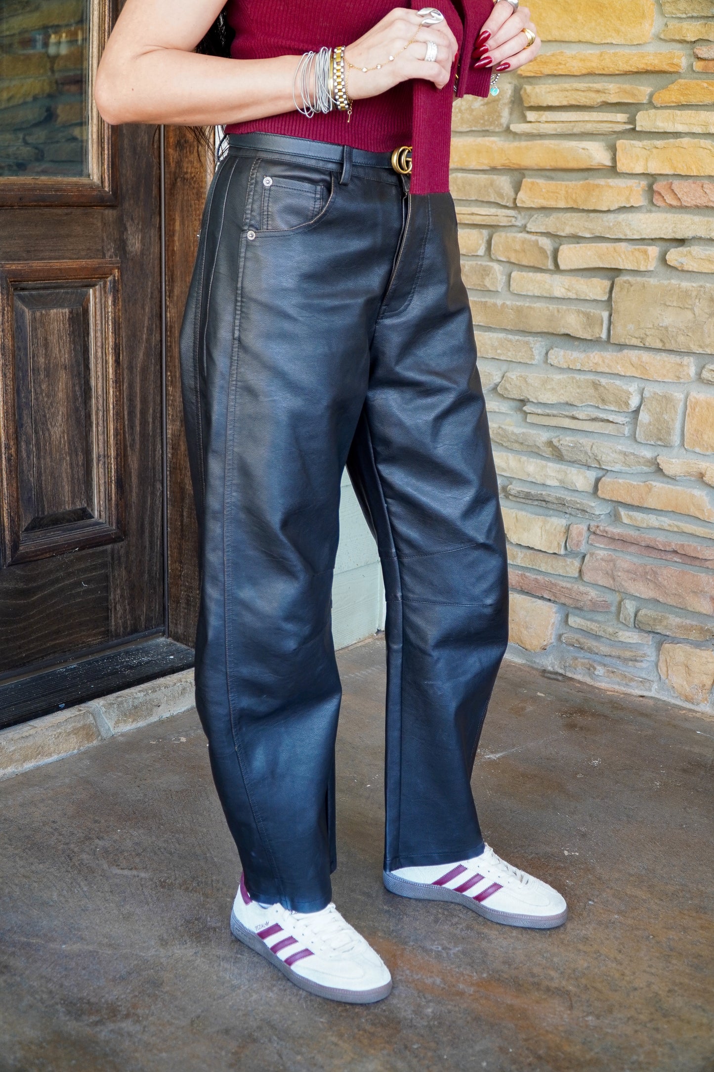 Edgy Leather Barrel Pants